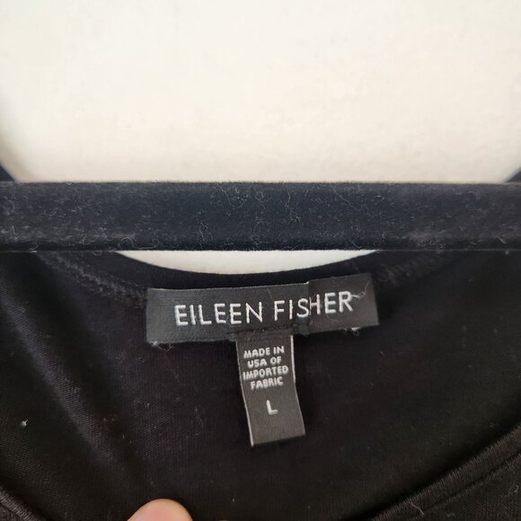 Eileen Fisher Black Stretch Rayon Shift Dress Classic Minimalist Comfy Women's L - Picture 4 of 6